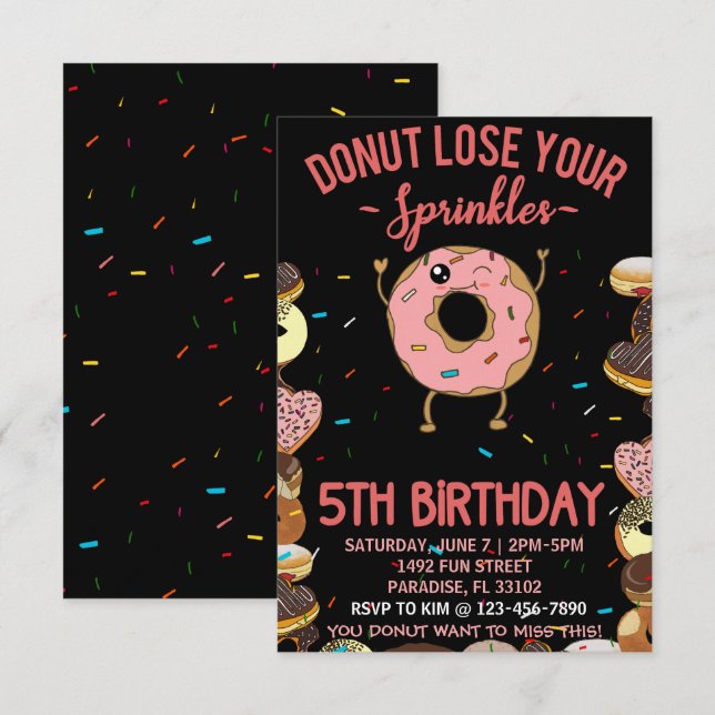 5th Birthday Donut Lose Your Sprinkles 5 Year Invitation (Front/Back)