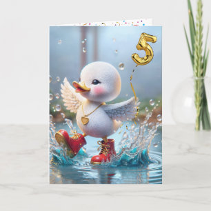 5th Birthday Duck Dancing In a Rain Puddle Card
