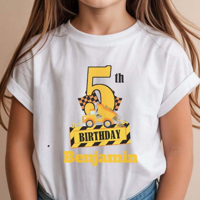 5th Birthday Dump Druck construction theme Party  T-Shirt (Creator Uploaded)