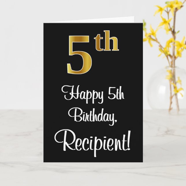 5th Birthday ~ Elegant Luxurious Faux Gold Look # Card (Yellow Flower)