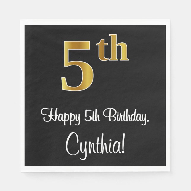 5th Birthday ~ Elegant Luxurious Faux Gold Look # Napkins (Front)