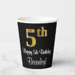 [ Thumbnail: 5th Birthday - Elegant Luxurious Faux Gold Look # Paper Cups ]