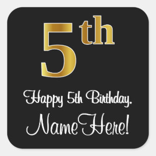 5th Birthday – Elegant Luxurious Faux Gold Look # Square Sticker