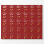 [ Thumbnail: 5th Birthday: Elegant, Red, Faux Gold Look Wrapping Paper ]