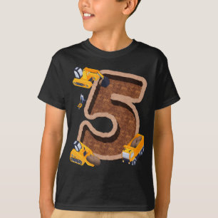 5th Birthday Excavator Construction Vehicles Party T-Shirt