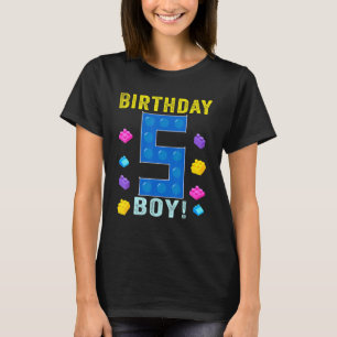 5th Birthday Five 5 Years Old Block Building Boys T-Shirt