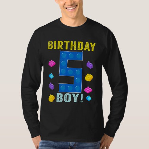 5th Birthday Five 5 Years Old Block Building Boys  T_Shirt