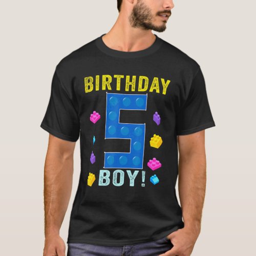 5th Birthday Five 5 Years Old Block Building Boys  T_Shirt