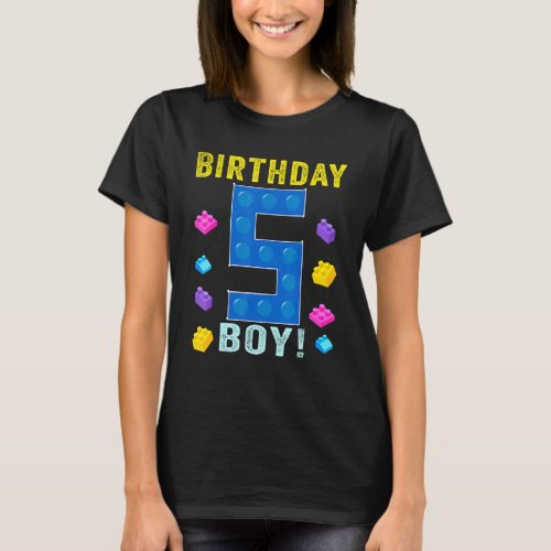 5th Birthday Five 5 Years Old Block Building Boys  T_Shirt
