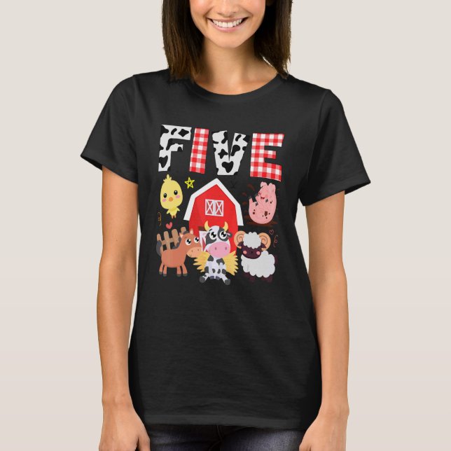 5th Birthday Five Year Old Farm Theme Animals Birt T-Shirt (Front)