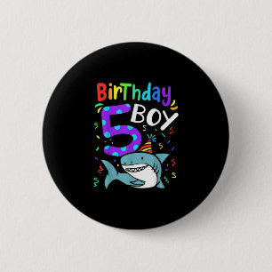 5th Birthday Five Years Old Shark Gift Button