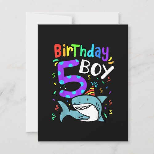 5th Birthday Five Years Old Shark Gifts Invitation