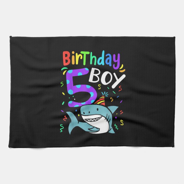 5th Birthday Five Years Old, Shark Gifts Kitchen Towel (Horizontal)