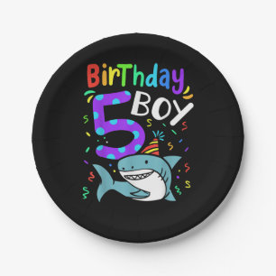 5th Birthday Five Years Old, Shark Gifts Paper Plates