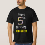 [ Thumbnail: 5th Birthday: Floral Flowers Number “5” + Name T-Shirt ]