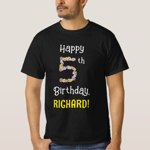 5th Birthday Floral Flowers Number 5  Name T_Shirt