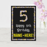 [ Thumbnail: 5th Birthday: Floral Flowers Number, Custom Name Card ]