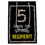 [ Thumbnail: 5th Birthday: Floral Flowers Number, Custom Name Gift Bag ]
