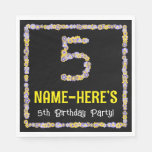 [ Thumbnail: 5th Birthday: Floral Flowers Number, Custom Name Napkins ]