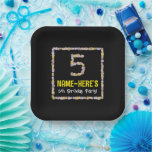 [ Thumbnail: 5th Birthday: Floral Flowers Number, Custom Name Paper Plates ]