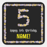 [ Thumbnail: 5th Birthday: Floral Flowers Number, Custom Name Sticker ]