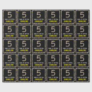 5th Birthday: Floral Flowers Number, Custom Name Wrapping Paper