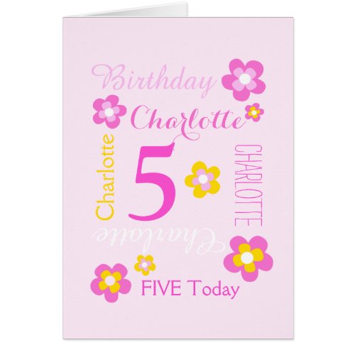 5th birthday flower custom graphic yellow pink