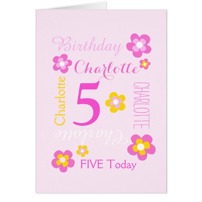 5th birthday flower custom graphic yellow pink (Front)