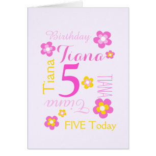 5th birthday flower custom graphic yellow pink cards
