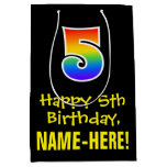 [ Thumbnail: 5th Birthday: Fun, Bold, Colorful, Rainbow "5" Gift Bag ]