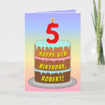 [ Thumbnail: 5th Birthday — Fun Cake & Candle, With Custom Name Card ]
