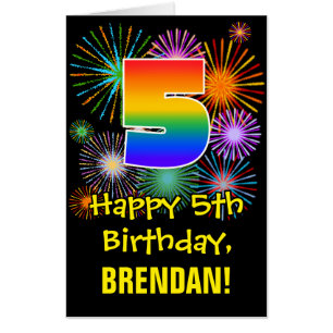 5th Birthday: Fun Fireworks Pattern & Rainbow 5 Card