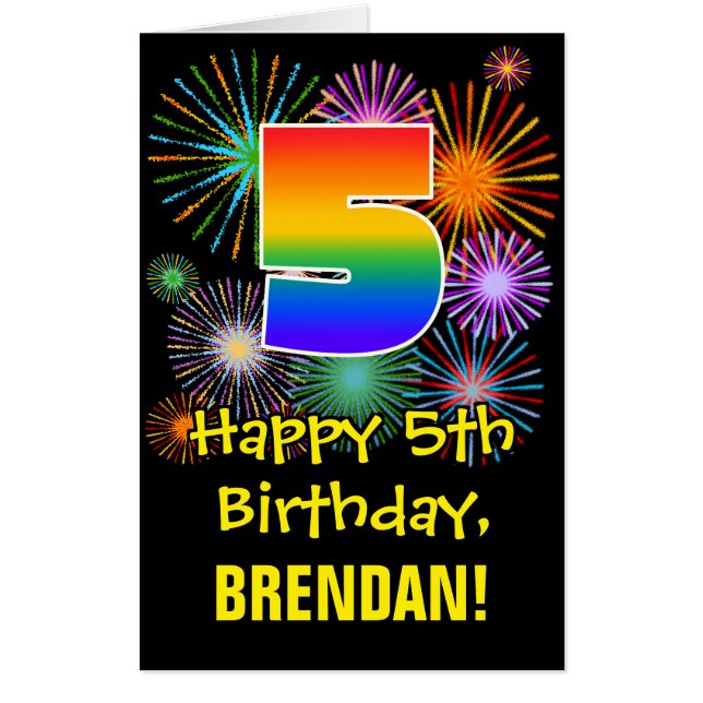 5th Birthday: Fun Fireworks Pattern & Rainbow 5 Card (Front)