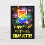 [ Thumbnail: 5th Birthday: Fun Fireworks Pattern + Rainbow 5 Card ]
