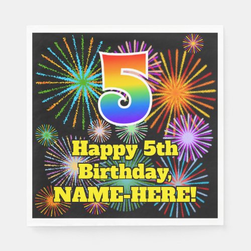 5th Birthday Fun Fireworks Pattern  Rainbow 5 Napkins