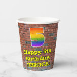 [ Thumbnail: 5th Birthday: Fun Graffiti-Inspired Rainbow 5 Paper Cups ]