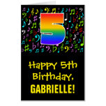 [ Thumbnail: 5th Birthday: Fun Music Symbols + Rainbow # 5 Card ]