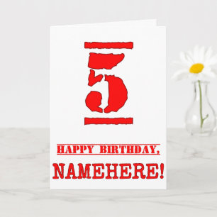 5th Birthday: Fun, Red Rubber Stamp Inspired Look Card