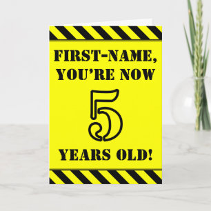 5th Birthday: Fun Stencil Style Text, Custom Name Card