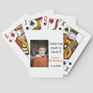5th birthday game on boy photo name modern date poker cards