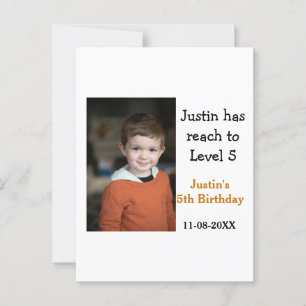 5th birthday game on boy photo name modern date  postcard