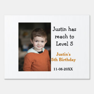5th birthday game on boy photo name modern date  sign
