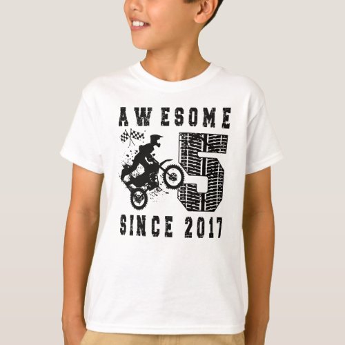 5th Birthday Gift Dirt Bike Boy Born in 2017 T_Shirt