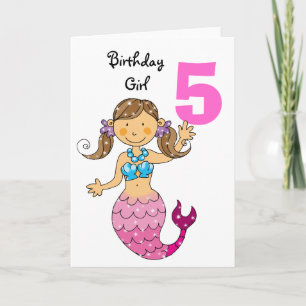 5th birthday gift for a girl, cute mermaid card