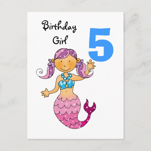 5th birthday gift for a girl cute mermaid postcard