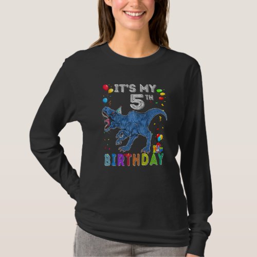5th Birthday Gifts Kids Boys Dino T Rex Dinosaur 5 T_Shirt