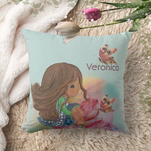 5th birthday girl butterfly throw pillow