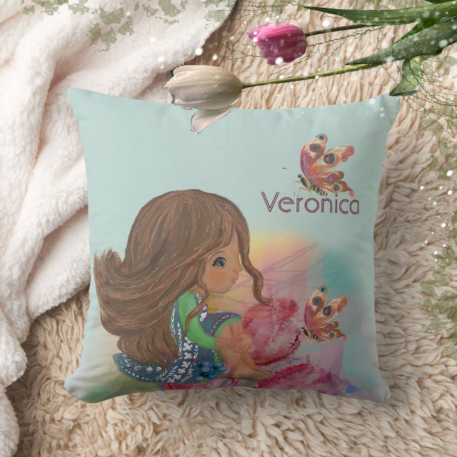 5th birthday girl butterfly throw pillow (5th birthday girl butterfly throw pillow)