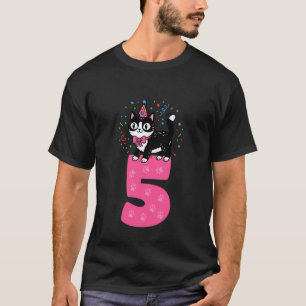 5th Birthday Girl Cat Tuxedo Kitty 5 Years Old T-Shirt
