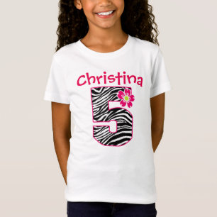 5th Birthday Girl Hot Pink & black zebra T-Shirt